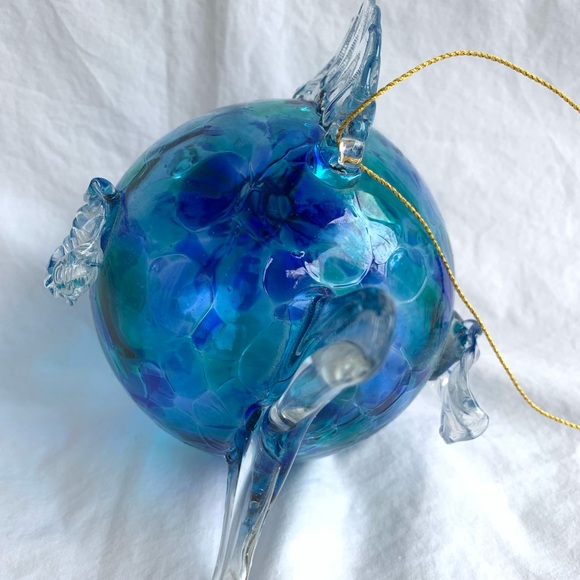 Hand Blown Glass Hanging Blow/Puffer Fish Blue Artisan Ornament - Picture 7 of 10